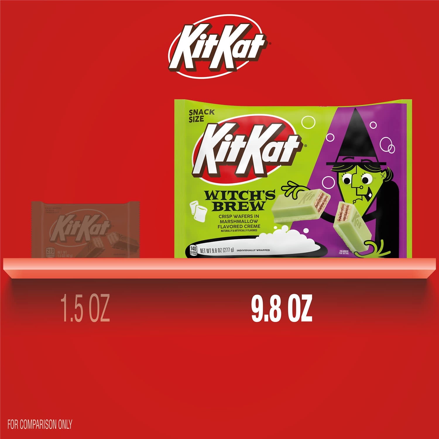 Kit Kat Witch's Brew Marshmallow Flavored Creme Wafer Snack Size, Halloween Candy Bag, 9.8 oz