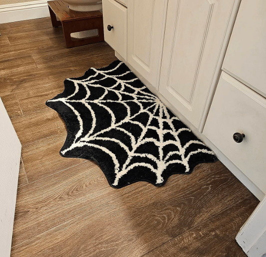 Halloween Spider Web Bath Mat,Bath Mat Non-Slip Rugs Spiderweb Rug Machine Washable Goth Bath Mat Area Rugs Gothic Rug for Front Door, Bedroom,Living Home