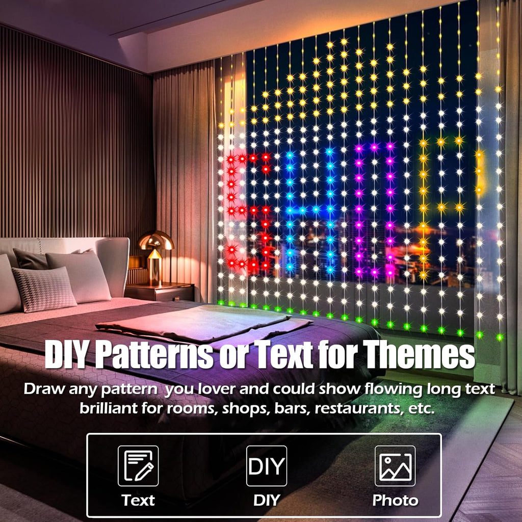 IC ICLOVER Smart Curtain Lights 6.6x6.6Ft, 400 LED Color Changing Wall Lights, APP & Remote Control, Dynamic DIY Curtain String Lights Waterproof for Bedroom Halloween Christmas Backdrop Decor