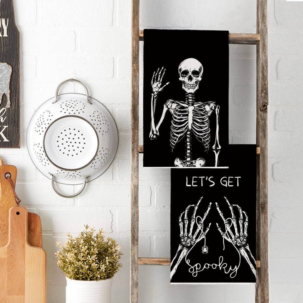 Sm:)e Spooky Pumpkin Ghost Boo Bat Halloween Kitchen Dish Towels 2 Set 18 x 26 inch