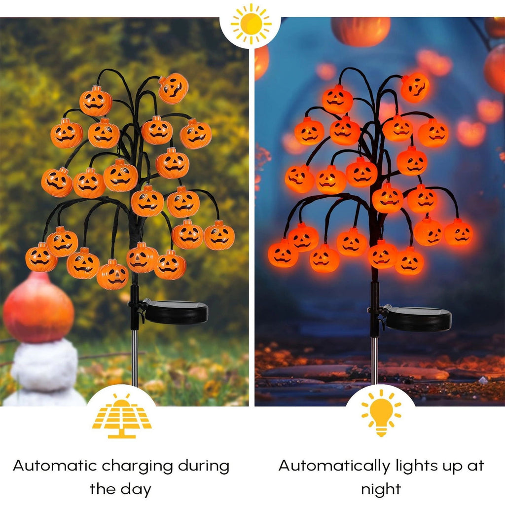 Btomtd 29.92 inch Solar Halloween Pumpkin Branch String Light 20 LED Waterproof Decorative Light for Outdoor Garden Terrace Pathway Trod Lighting Decor, Orange