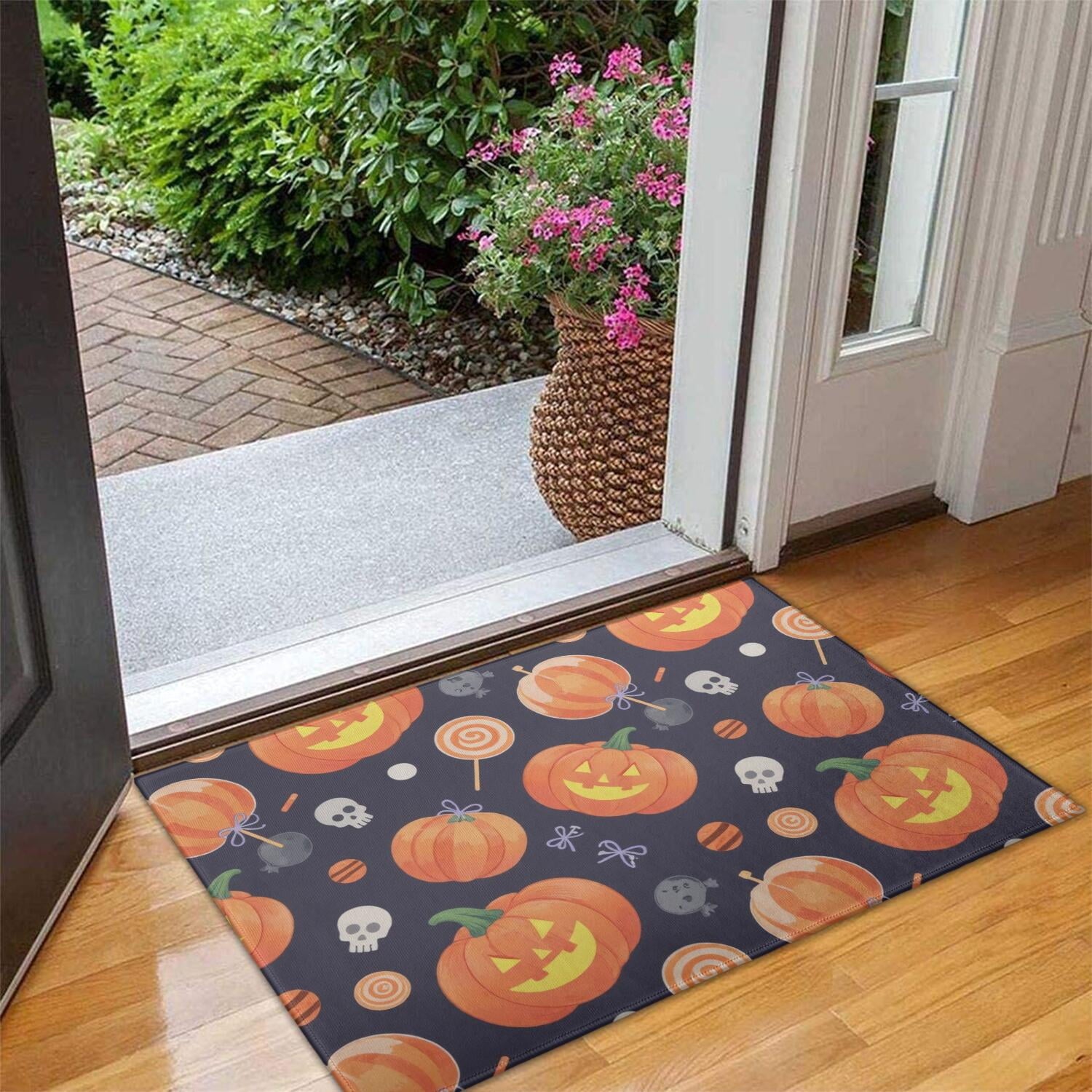 Happy Halloween Door Mat Decorations Spider Bat Doormat Plain the Indoor Door Mat/Outdoor Crystal Velvet 30x17 Inches