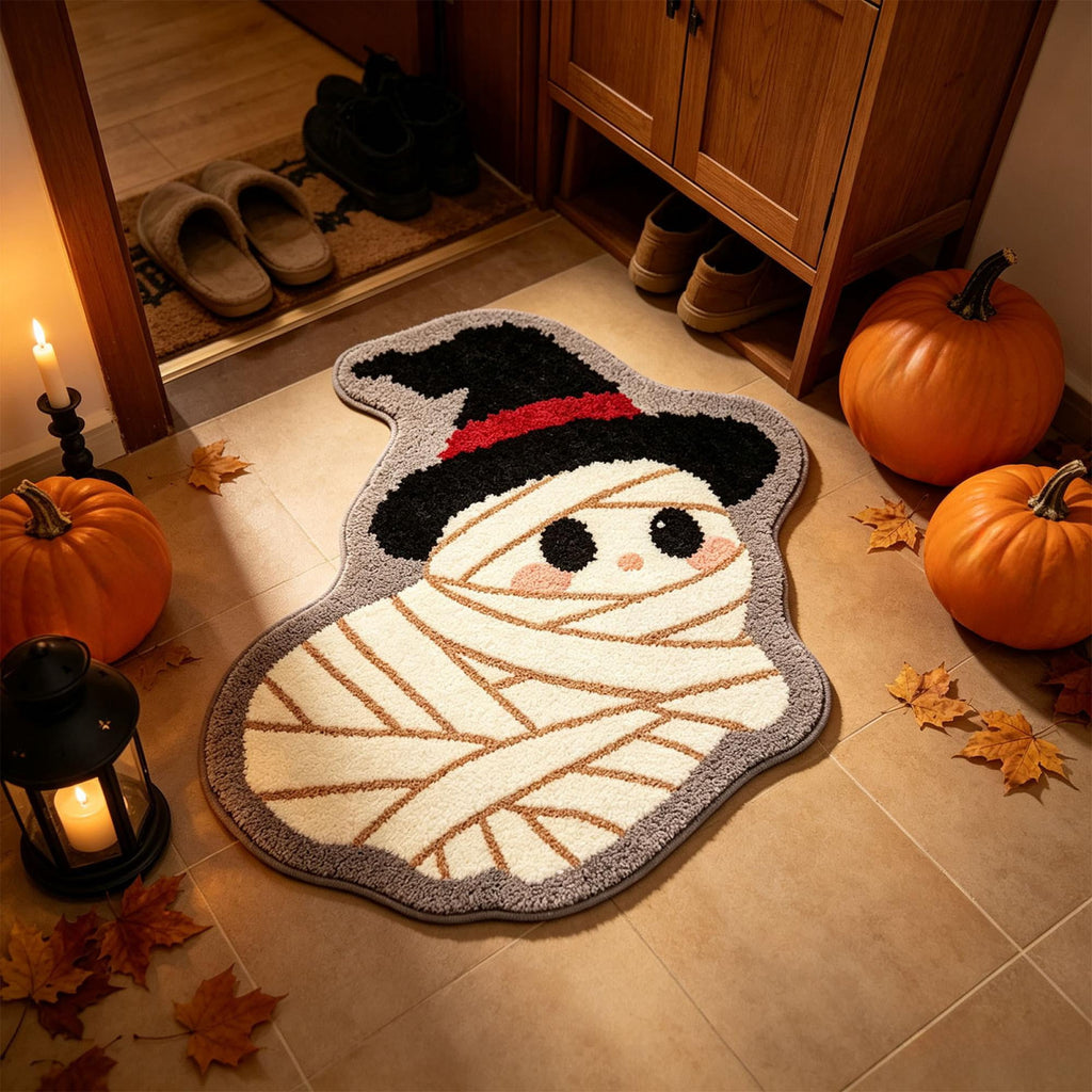 Halloween Wreath Shaped Rugs, Soft Indoor Mat for Entryway, Kitchen, Halloween Party, Pumpkin Witch Spooky Home Decor, 23.62x15.75 Inches
