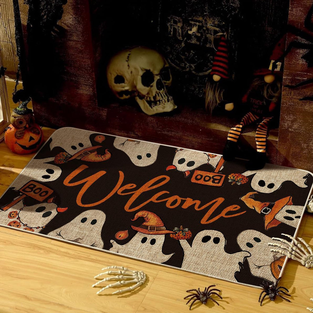 BOOHIT Halloween Door Mat 31x19 Inch Indoor Outdoor Entrance Floor Home Decoration (Pumpkin Head Spooky)