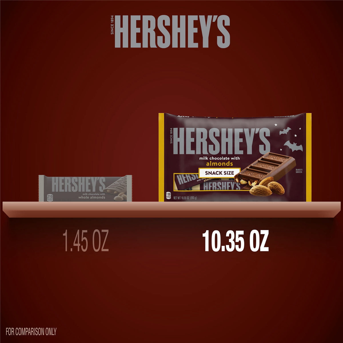 (2 pack) Hershey's Milk Chocolate with Almonds Snack Size, Halloween Candy Bag, 10.35 oz
