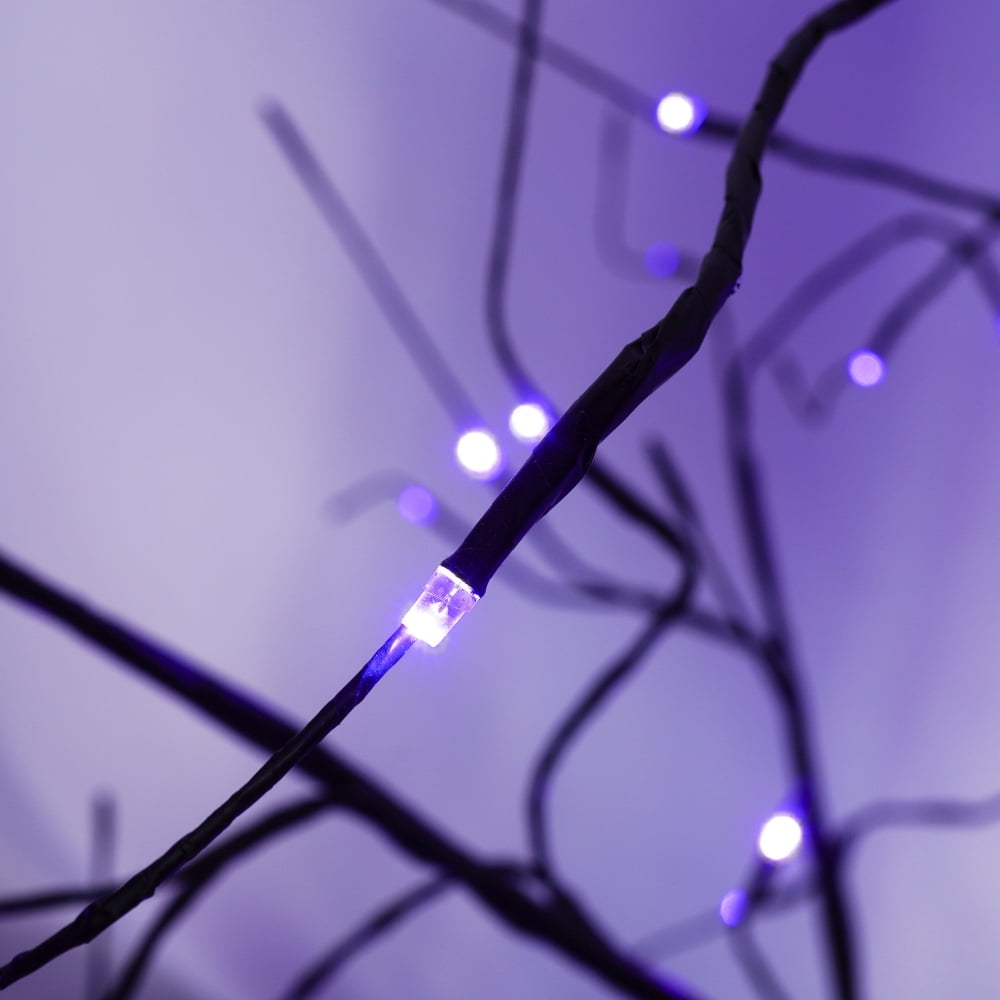 3-Pack Black Adjustable Branches Trees with Purple LED Lights, 4FT 5FT 6FT Pre-Lit Spooky Tree Set for Indoor Halloween Christmas Decor