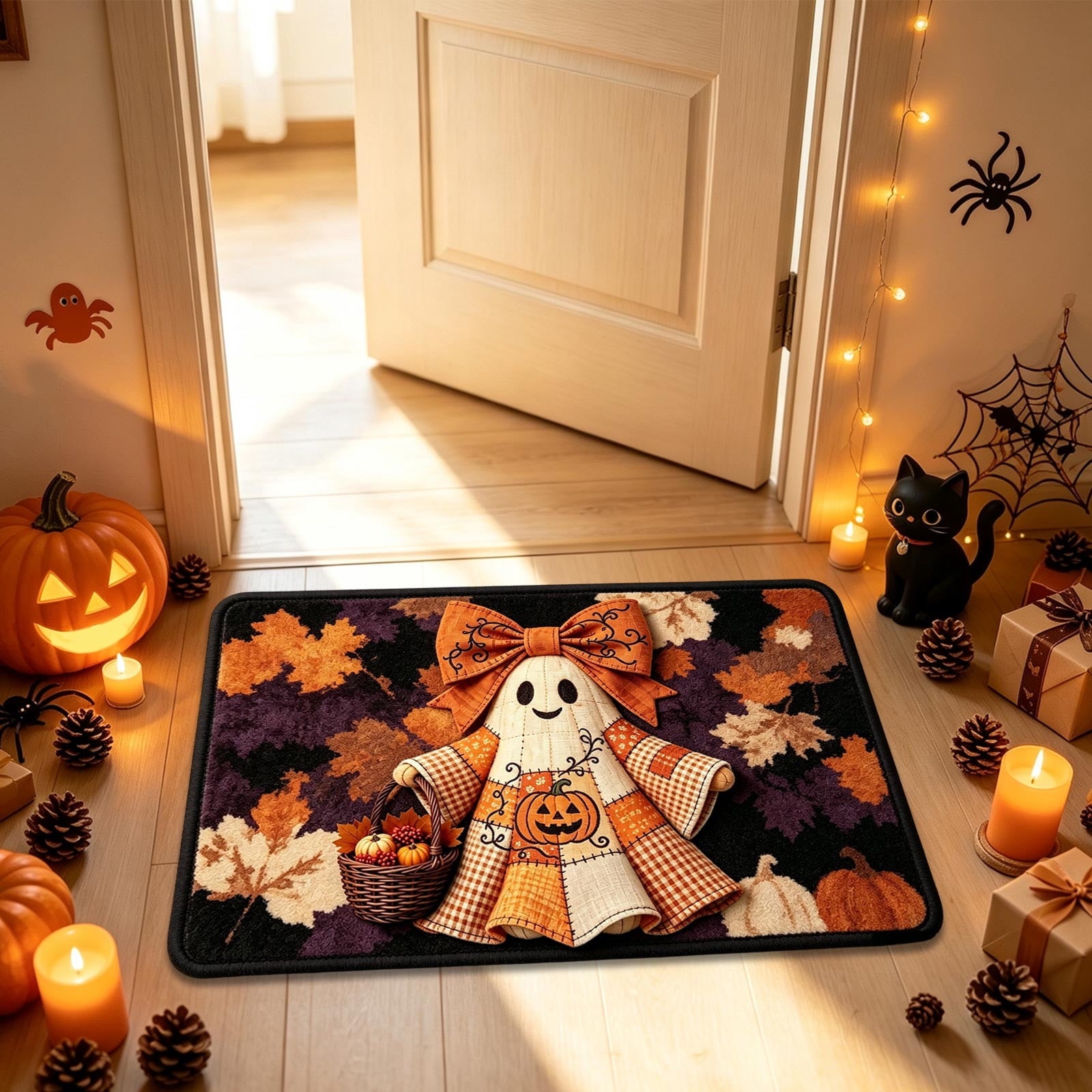 Halloween Doormat Ghost Bath Mat 23.6x15.7in Secure-Grip Absorbent Soft Faux Fur Rug for Bathroom Bedroom Living Room Decor by OVFUIZ