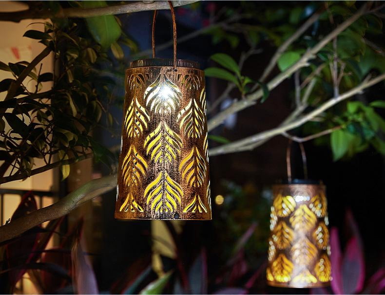 2 Pack Solar Hanging Lantern Lights - Outdoor Waterproof Decorative Lanterns for Patio, Garden, Yard, Front Porch - Retro LED Lighting for Halloween, Christmas & Holiday Decor