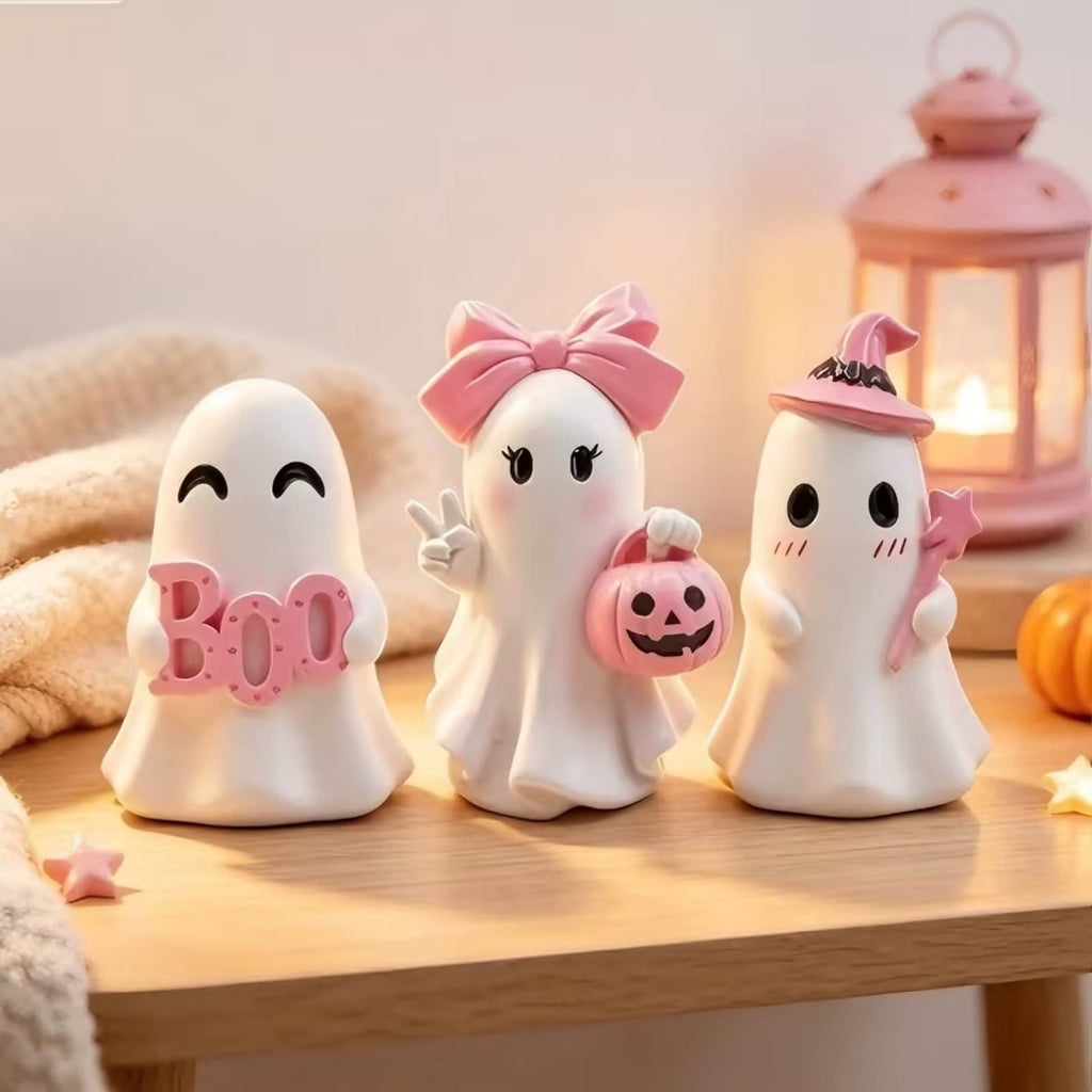 AuroraX Halloween Ghost Decor Outdoor Halloween Decoration Courtyard Tabletop Desktop Haunted Halloween Decoration for Yard Garden Pink