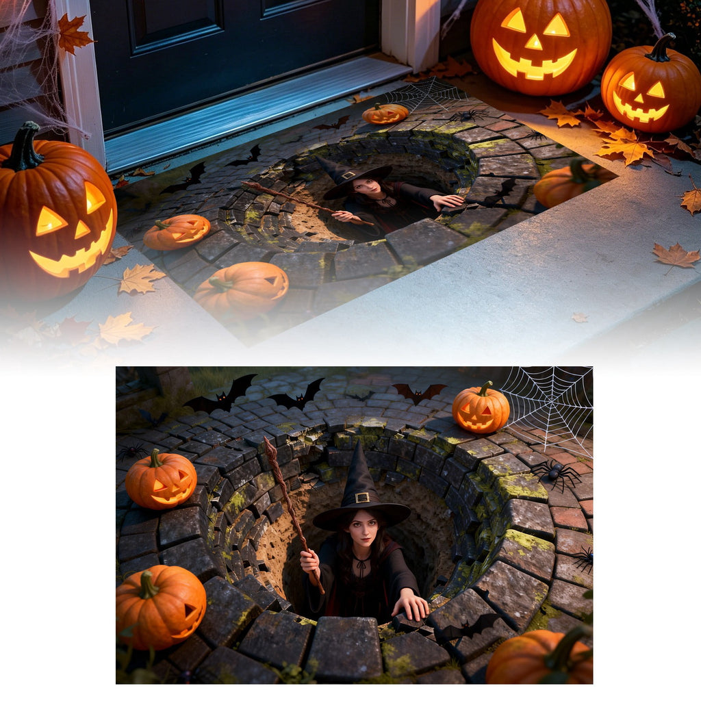 3D Optical Illusion Halloween Doormat Visual Trap Hole Design Non Velvet Entryway Rug Washable Floor Mat