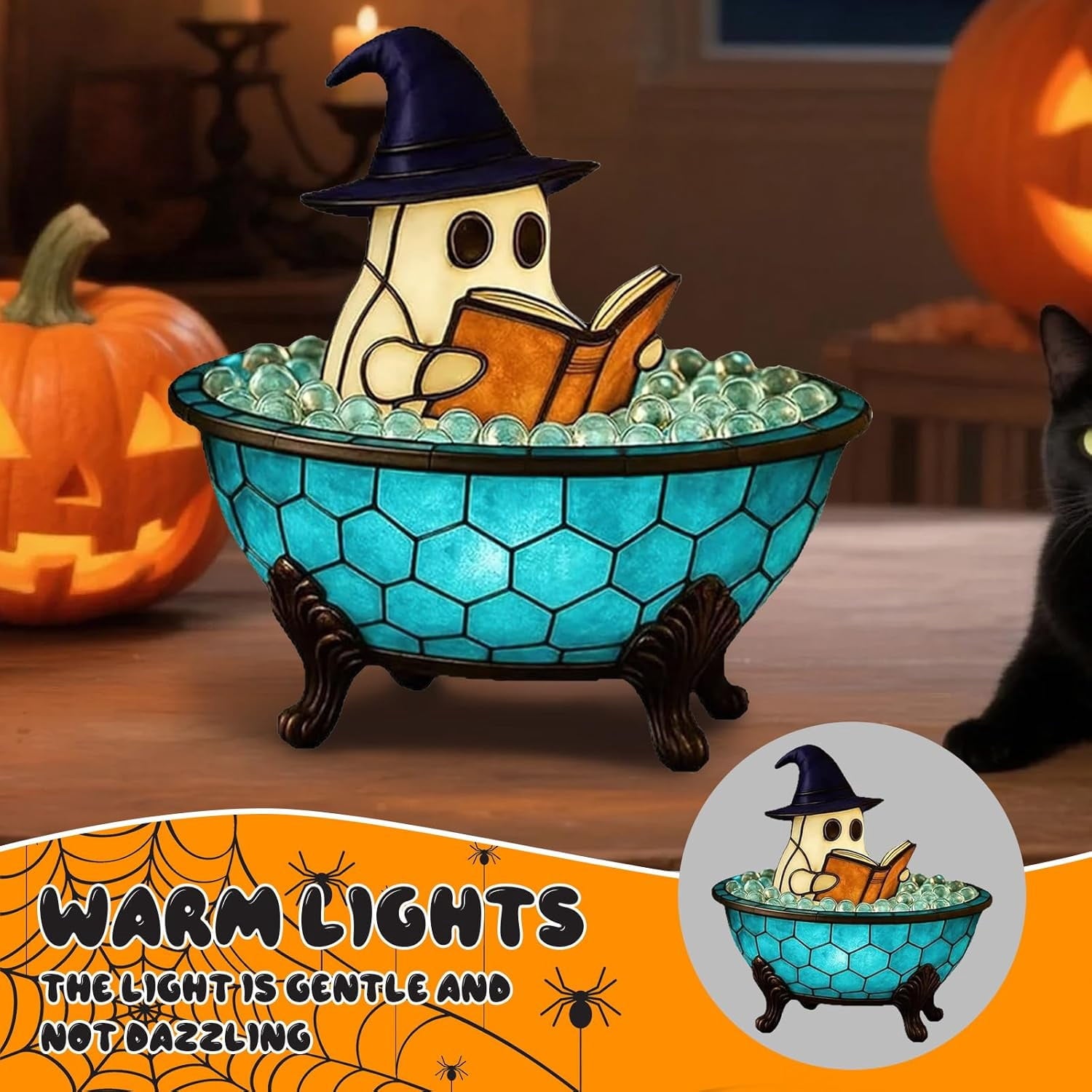 Clearance Halloween Ghost Bubble Bath Lamp, Cute Bathtub Ghost Night Lights for Halloween Decor, Reading Books Nightlight, Halloween Decorations for Indoor Readers & Book Lover Desk Home Party Gifts