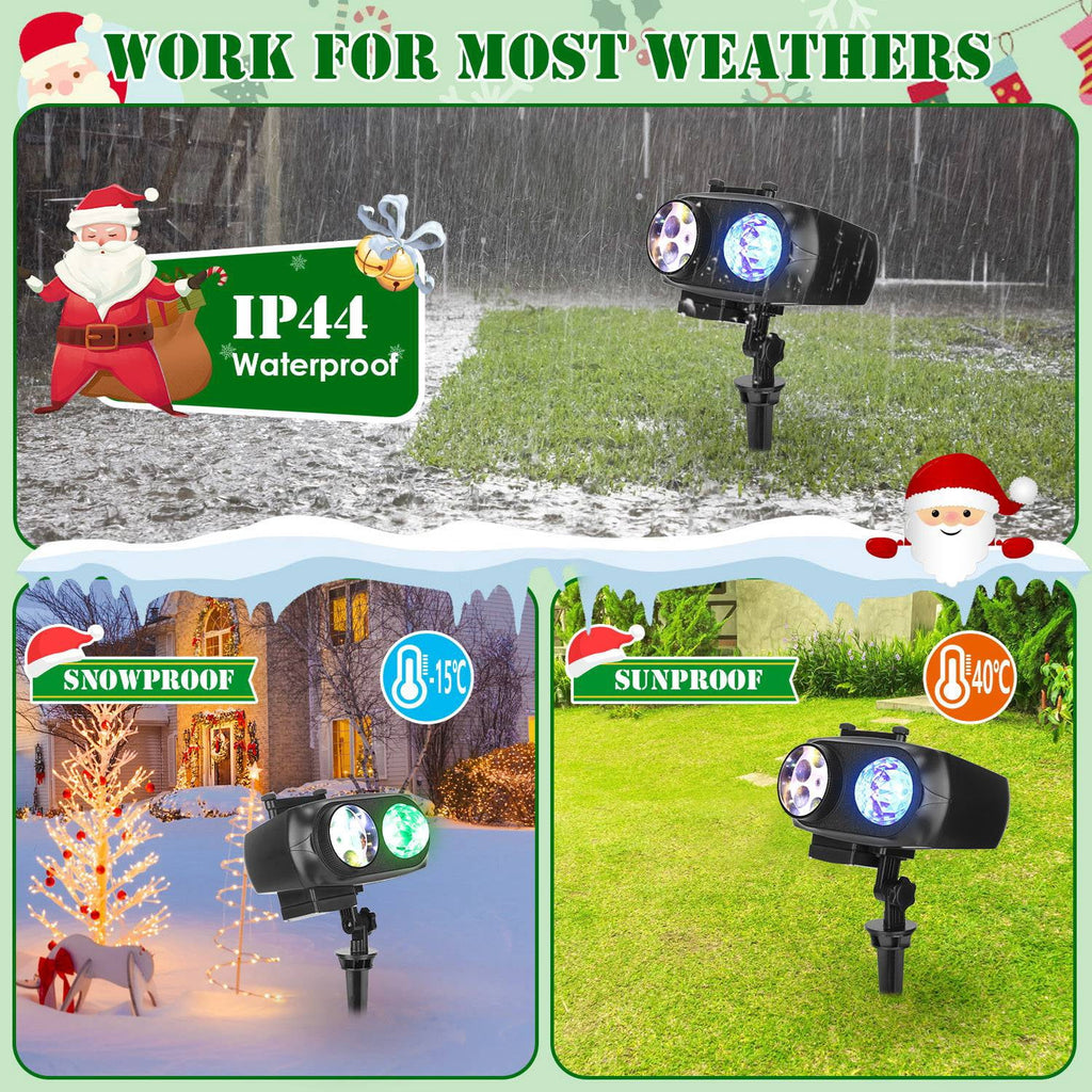 Moclever 2 in 1 Holiday Projector Lights, Indoor Outdoor LED Projection Lamp with 10-Color Ocean Wave 10 HD Slides 3 Bases Remote Control for New Year Christmas Halloween