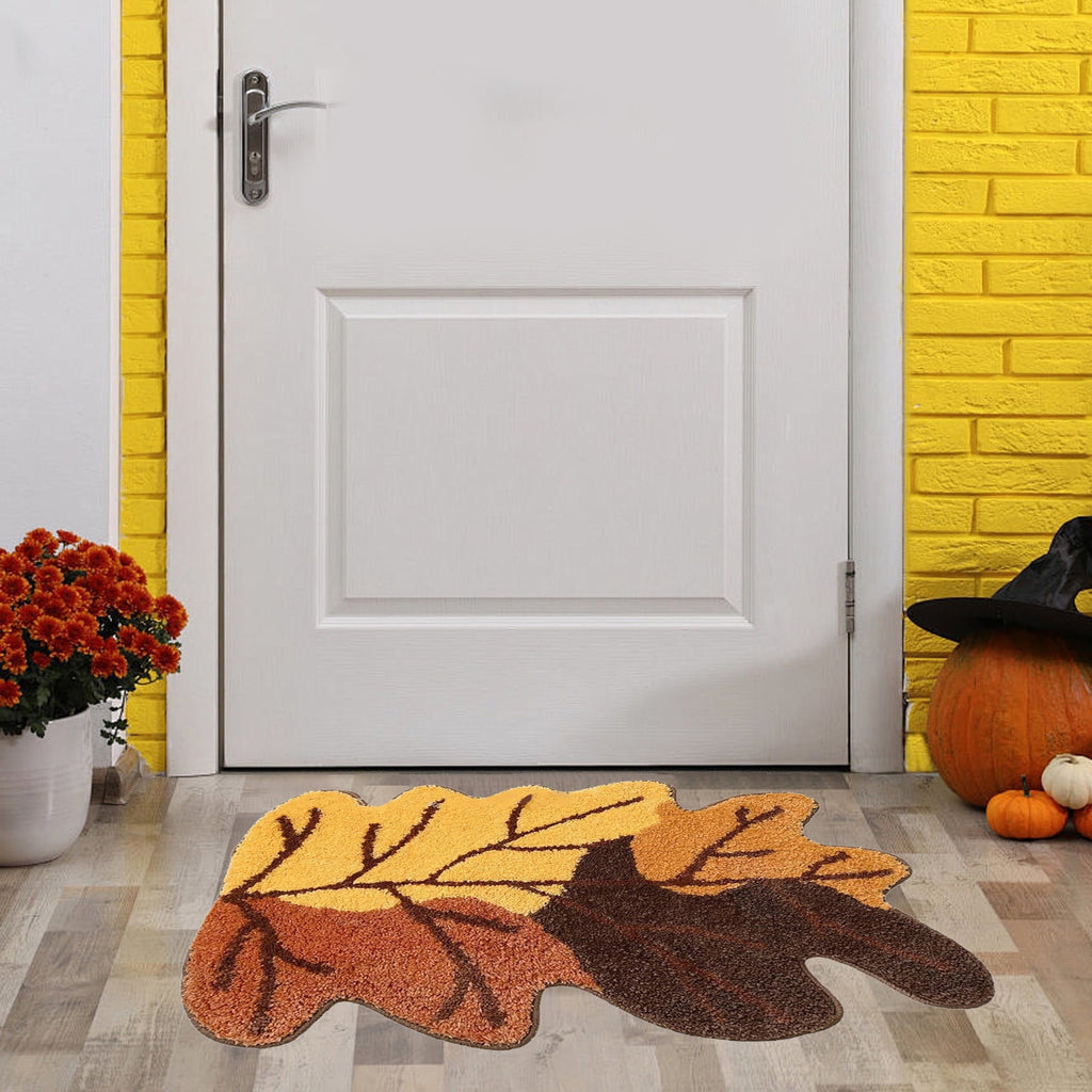 Fall Area Rug Maple Leaf Pumpkin Imitation Wool Mat 27.56x27.56in Polyester Skidproof & Soft for Living Room Bedroom Entryway Fall Doormat by MPOISVA