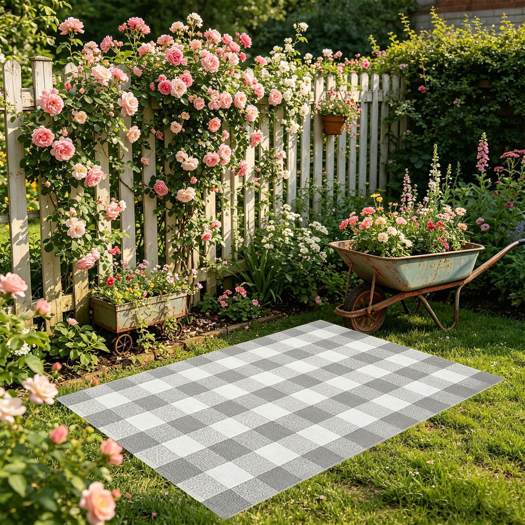 Orange Plaid Fall Outdoor Mat, Hand-Woven Porch Rug for Thanksgiving Halloween Door Decor