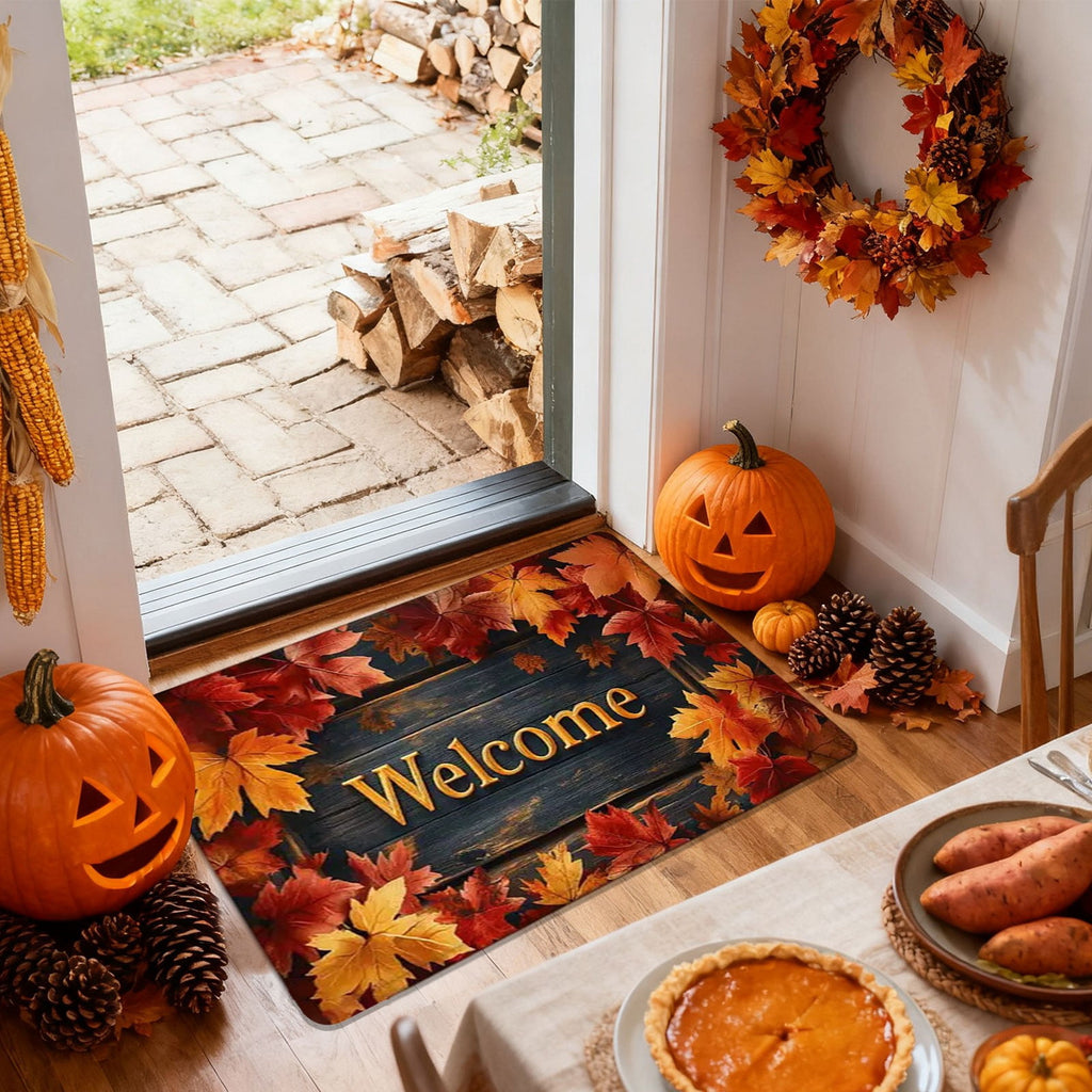 sruoe Fall Door Mat Absorbent Non-Slip Durable Halloween Decorations, Front Door Mat for Porch with Rubber Backing, Indoor Outdoor Entryway, Easy Clean Low-Profile Fade-Resistant.