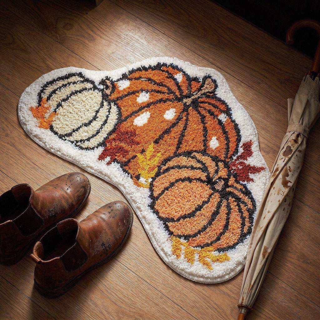 Fall Area Rug Maple Leaf Pumpkin Imitation Wool Mat 27.56x27.56in Polyester Skidproof & Soft for Living Room Bedroom Entryway Fall Doormat by MPOISVA