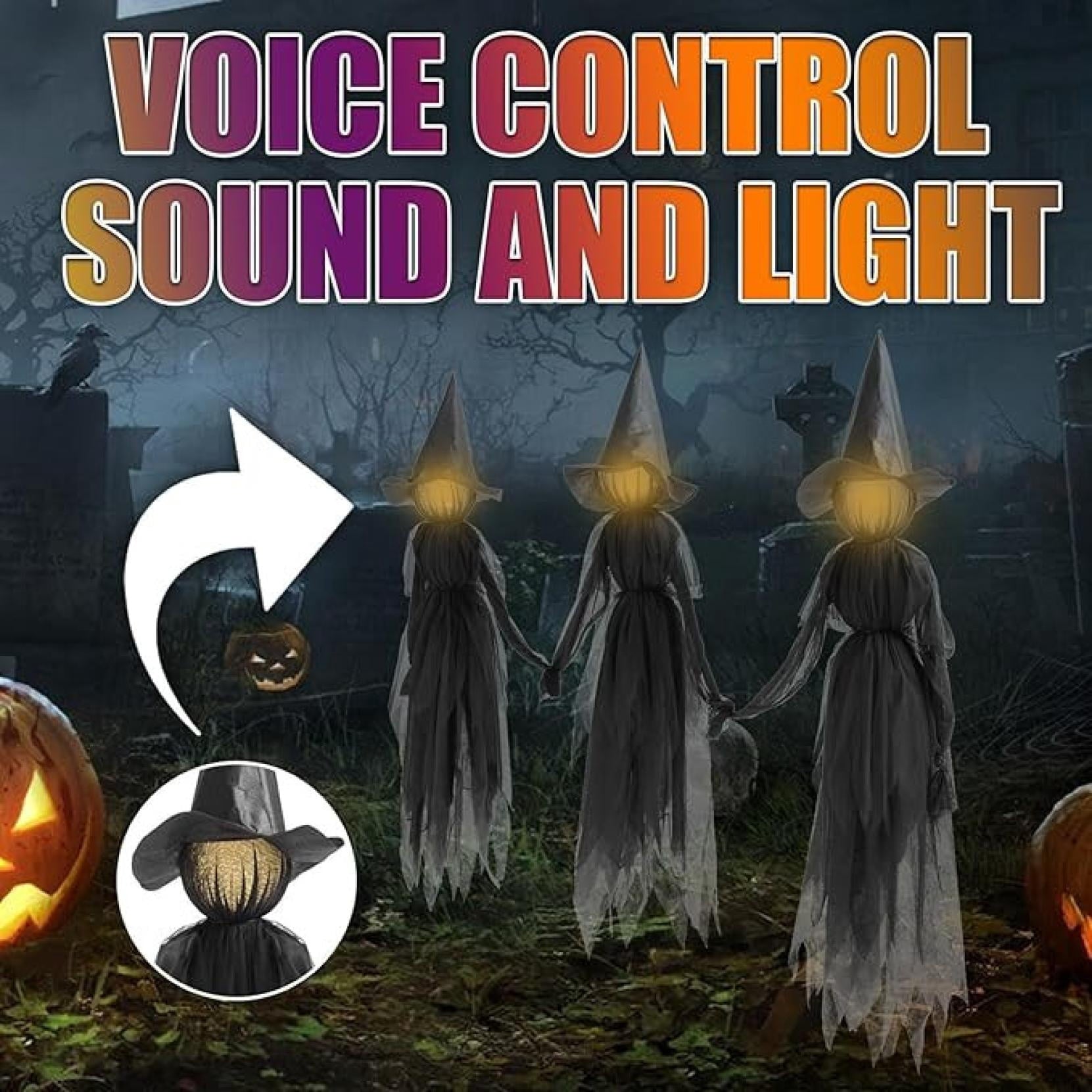 Life-Size Light-Up Screaming Witches Halloween Decor - Outdoor LED Animated Witch with 7 Color Changing Lights & Sound Activation, Scary Yard Decoration