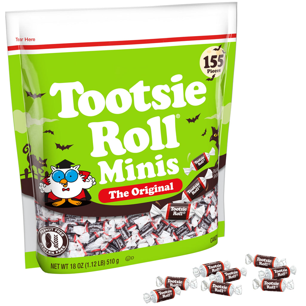 Tootsie Roll Midgees, Chewy Halloween Candy, Individually Wrapped, 18 oz, 155 Piece Bag. Peanut Free and Gluten Free. Contains Milk and Soy.