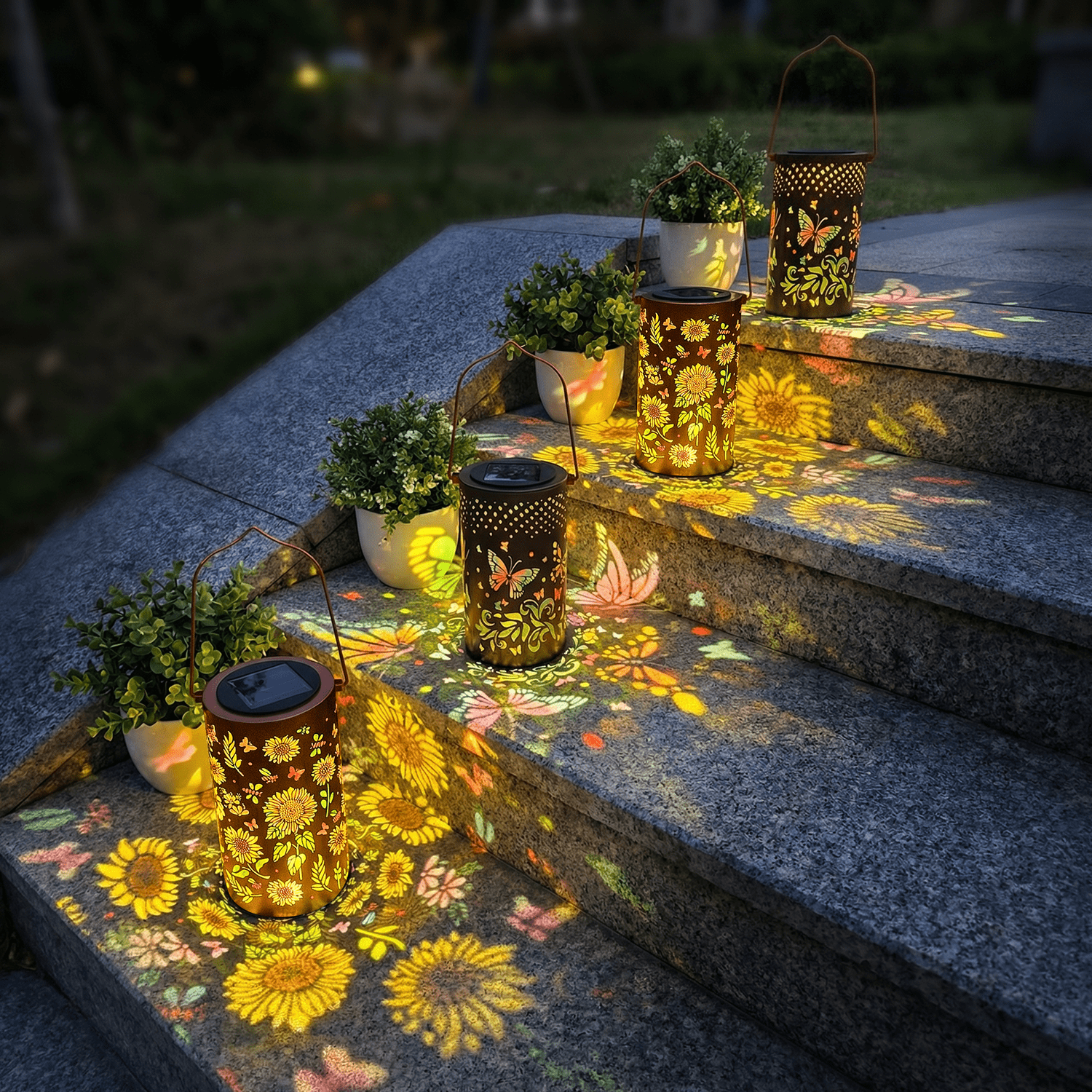 Colorful Solar Lanterns IP65 Outdoor Waterproof, Mother's Day Gifts for Women Mom Grandma - LED Colorful Sunflower Solar Lights Metal Hanging Lantern for Patio Yard Porch