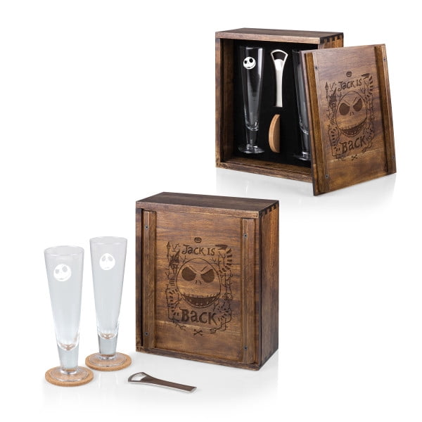 Nightmare Before Christmas - Jack - Beverage Glass Gift Set, (Acacia Wood)