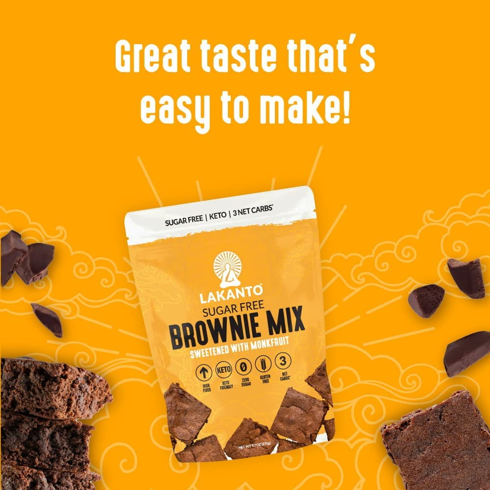 Lakanto Sugar Free Brownie Mix - Sweetened with Monk Fruit Sweetener, Keto Diet Friendly, Dutched Cocoa, High in Fiber, 3g Net Carbs, Gluten Free, Easy to Make (Pack of 3)