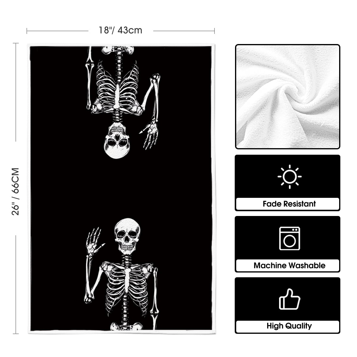 Sm:)e Spooky Pumpkin Ghost Boo Bat Halloween Kitchen Dish Towels 2 Set 18 x 26 inch