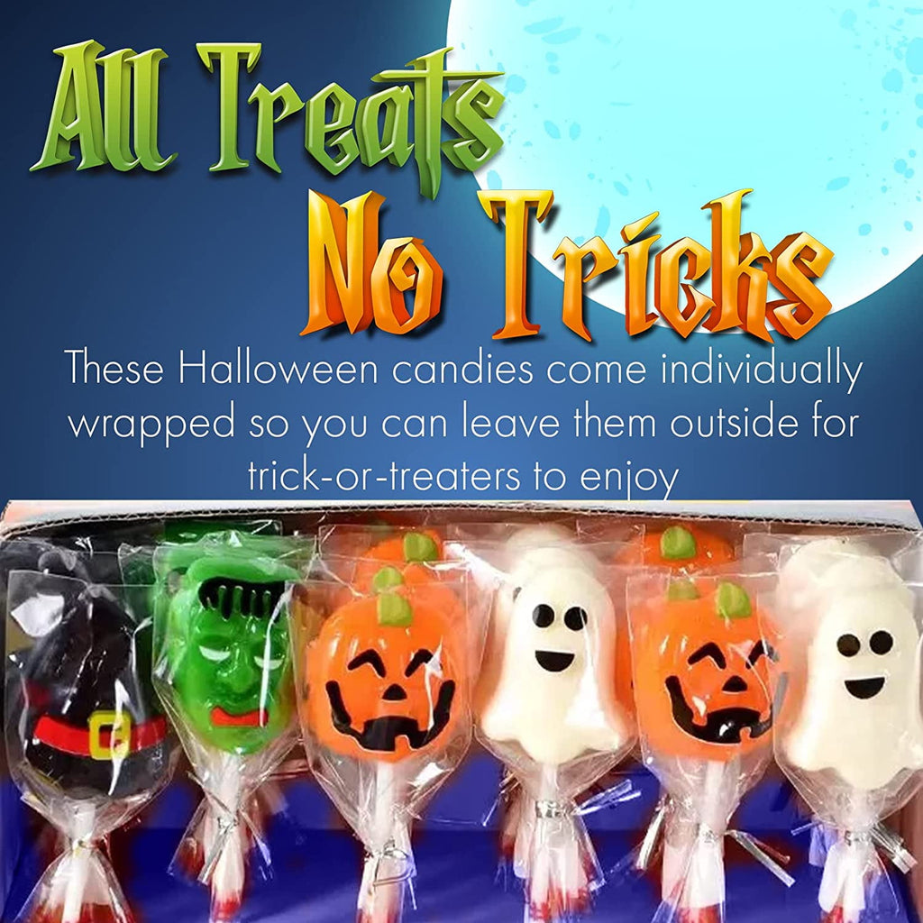 Fusion Select 24 Pcs Sugar Skull Lollipops - Colorful Halloween & Day of the Dead Candy - Individually Wrapped Novelty Treats for Kids - For Trick or Treat, Themed Party Favors & Celebrations