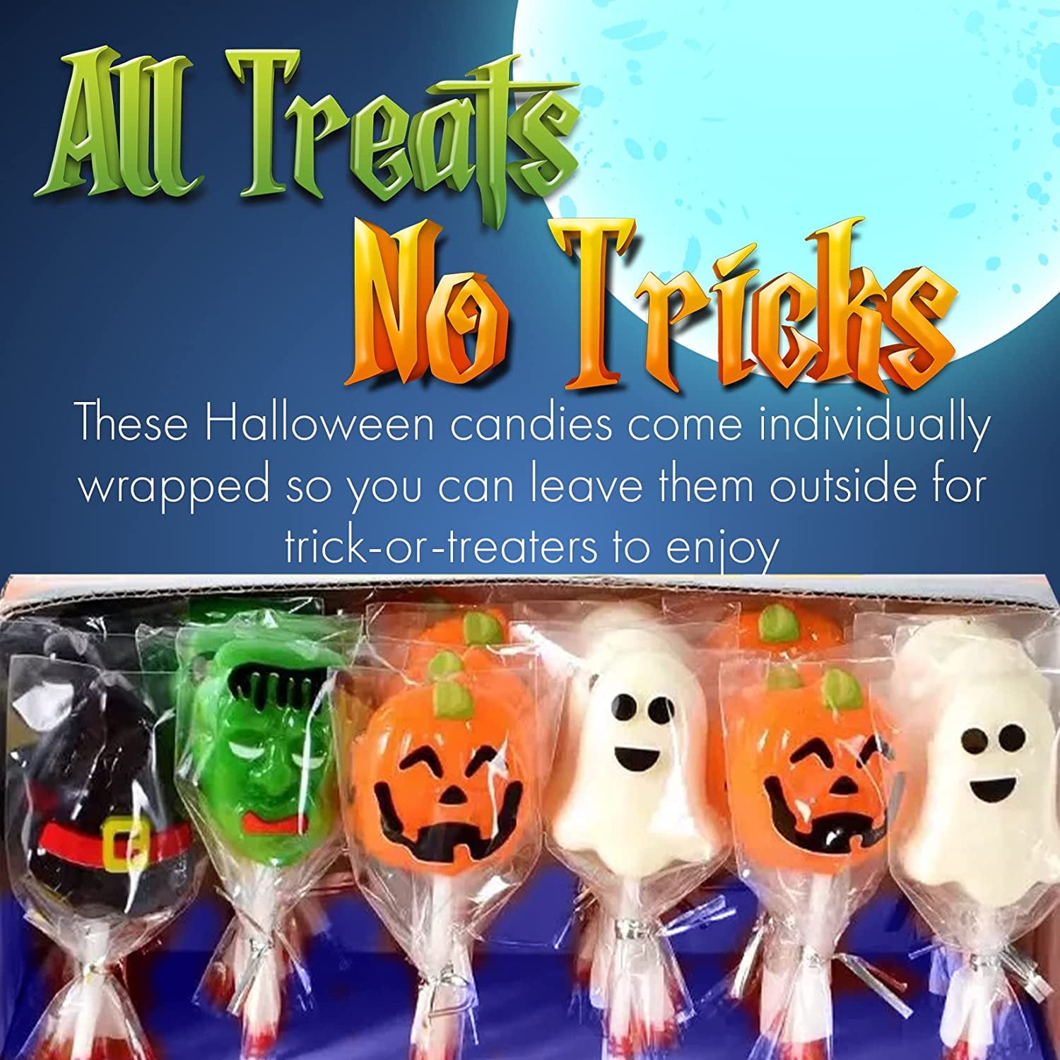 Fusion Select 24 Pcs Sugar Skull Lollipops - Colorful Halloween & Day of the Dead Candy - Individually Wrapped Novelty Treats for Kids - For Trick or Treat, Themed Party Favors & Celebrations