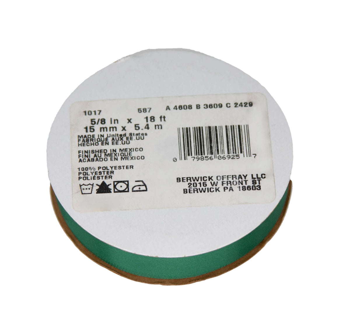 (3 pack) Offray Ribbon, Forest Green 5/8 inch Single Face Satin Polyester Ribbon, 18 feet