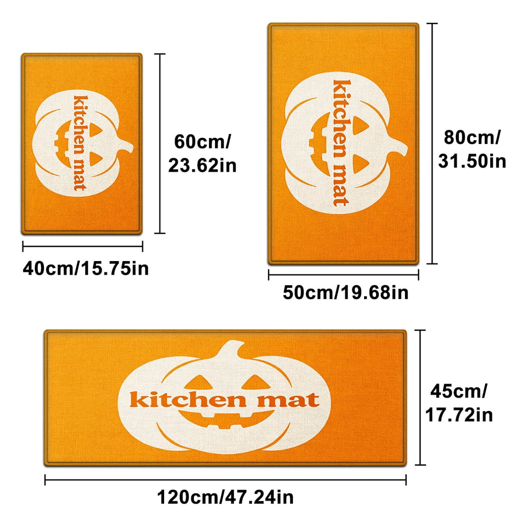 YIMEIS Halloween White Pumpkin Multi-purpose 3-Piece Flannel Mat and Kitchen Rugs,Soft Non-slip for Home Bedroom Bathroom