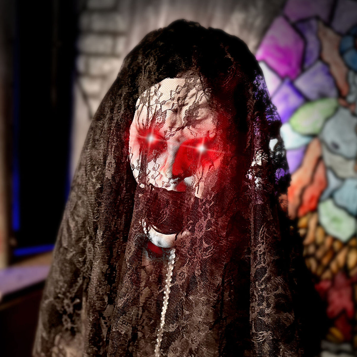 Haunted Hill Farm 6.5 Ft Life-Size Animatronic Bride Indoor/Outdoor Halloween Decoration, Multicolor, HHLADY-2FLSA