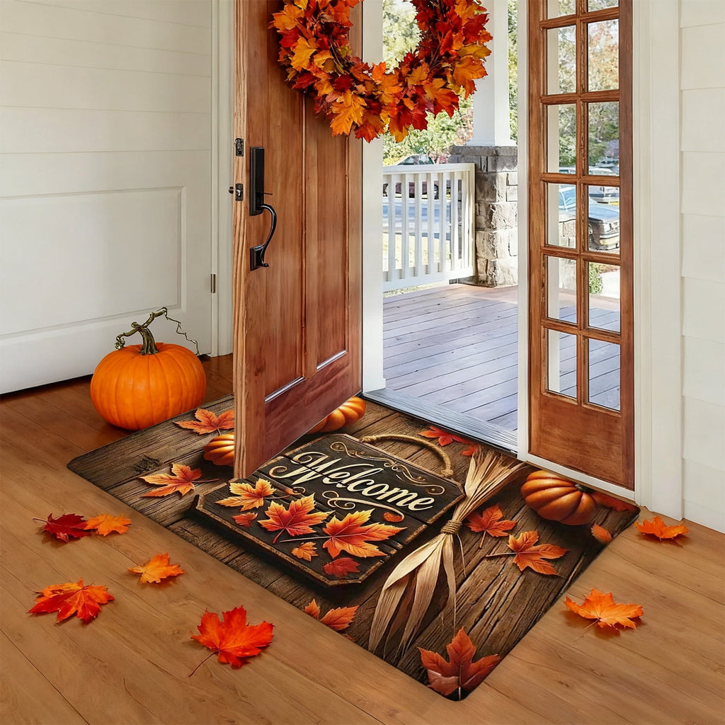JoyMoreHome Fall Welcome Mat, 20x32 Inch Maple Leaves Door Mats, Decorative Indoor Outdoor Non Slip Entryway Rug, Halloween Thanksgiving Doormat Decor