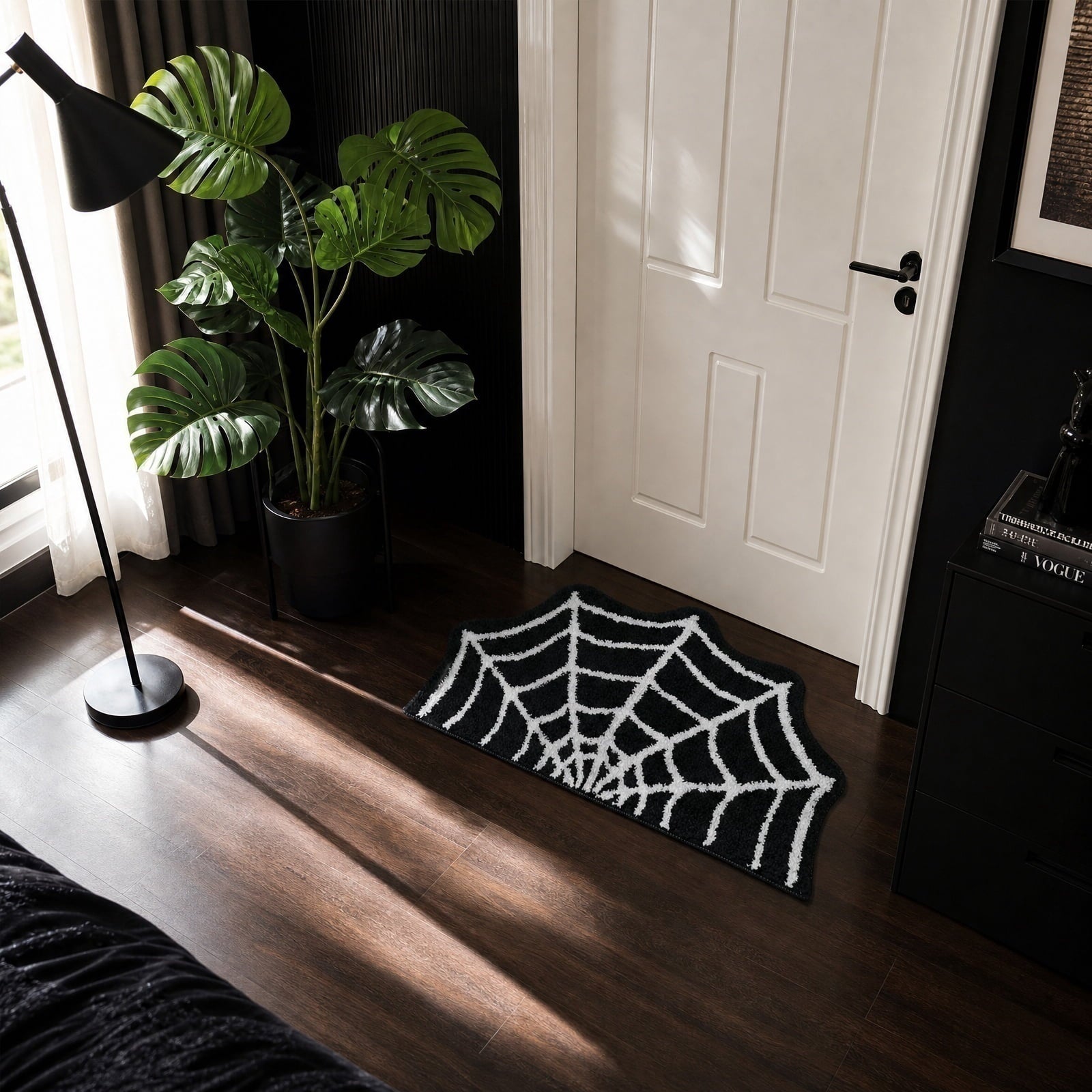 Halloween Rug, Spiderweb Floor Mat, Non-Slip Soft Pile Halloween Decoration Carpet for Non-Slip Indoor/Outdoor Doormat For Party Decoration