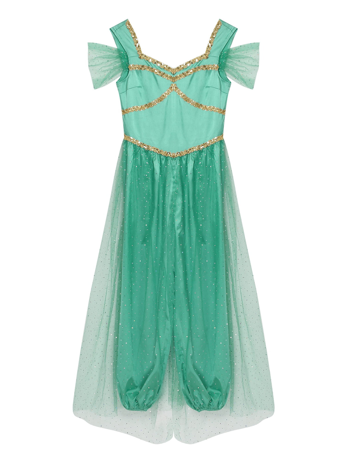 Aislor Women Halloween Arabian Princess Cosplay Costume Sequins Belly Dance Romper Jumpsuit Fancy Dress Lake Blue L