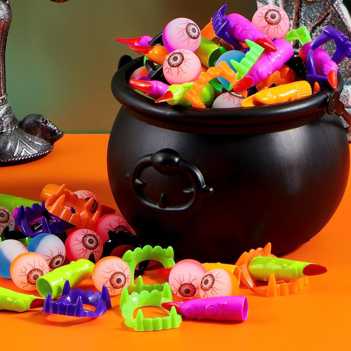 Joyfy 168 Pcs Halloween Stationery Party Favors,Halloween Gifts for Kids,Halloween Goodies Including Halloween Vampire Teeth,Spiders,Stamps,Stickers,Slap Bracelets