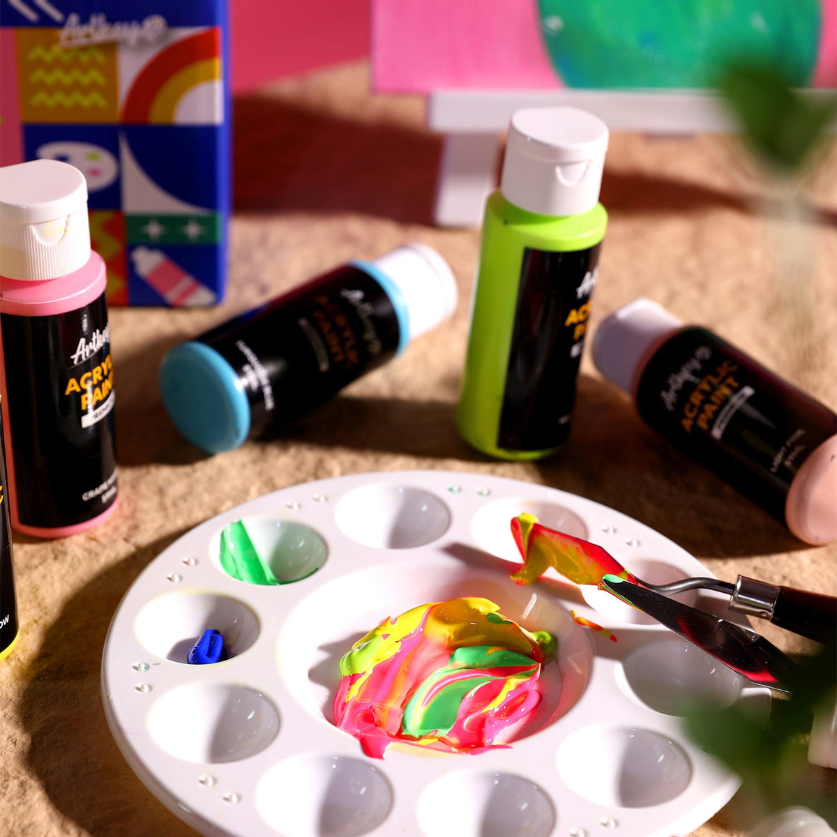 Artkey Acrylic Craft Paint Set, Festival, 24 Colors (2-Ounce)