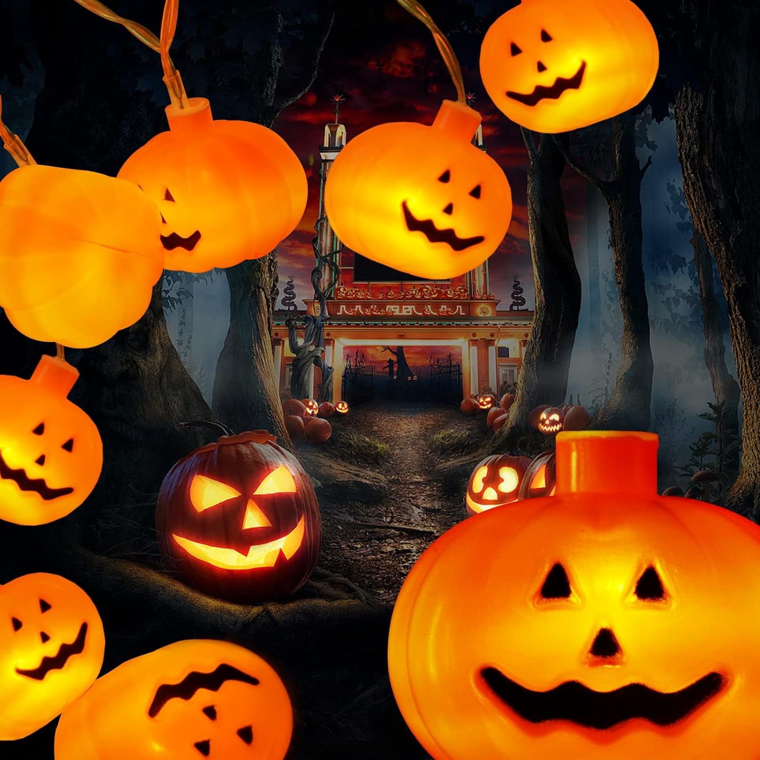 Fohil Halloween Pumpkin String Lights,13.5FT 40LEDs Pumpkin Indoor Lights for Halloween Outdoor Decoration, USB Powered 8 Lights Modes Lights Remote Control