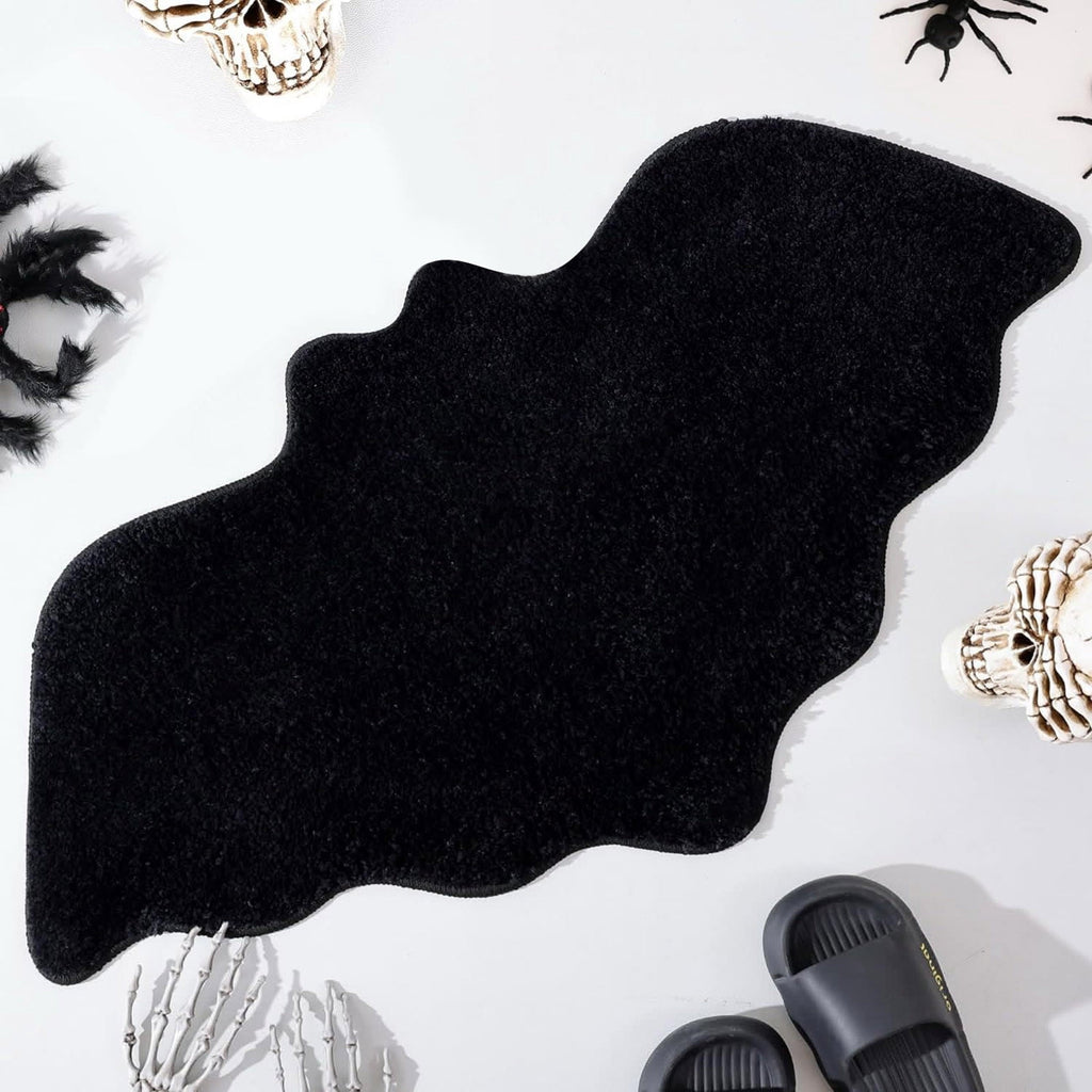Bat Bath Mat Gothic Bathroom Rug 23.6x15.7 Inch Non- Quick Dry Microfiber Soft Plush Halloween Decor Black Bat Shaped Floor Mat for Bathroom Living Room Bedroom Home Goth Decor