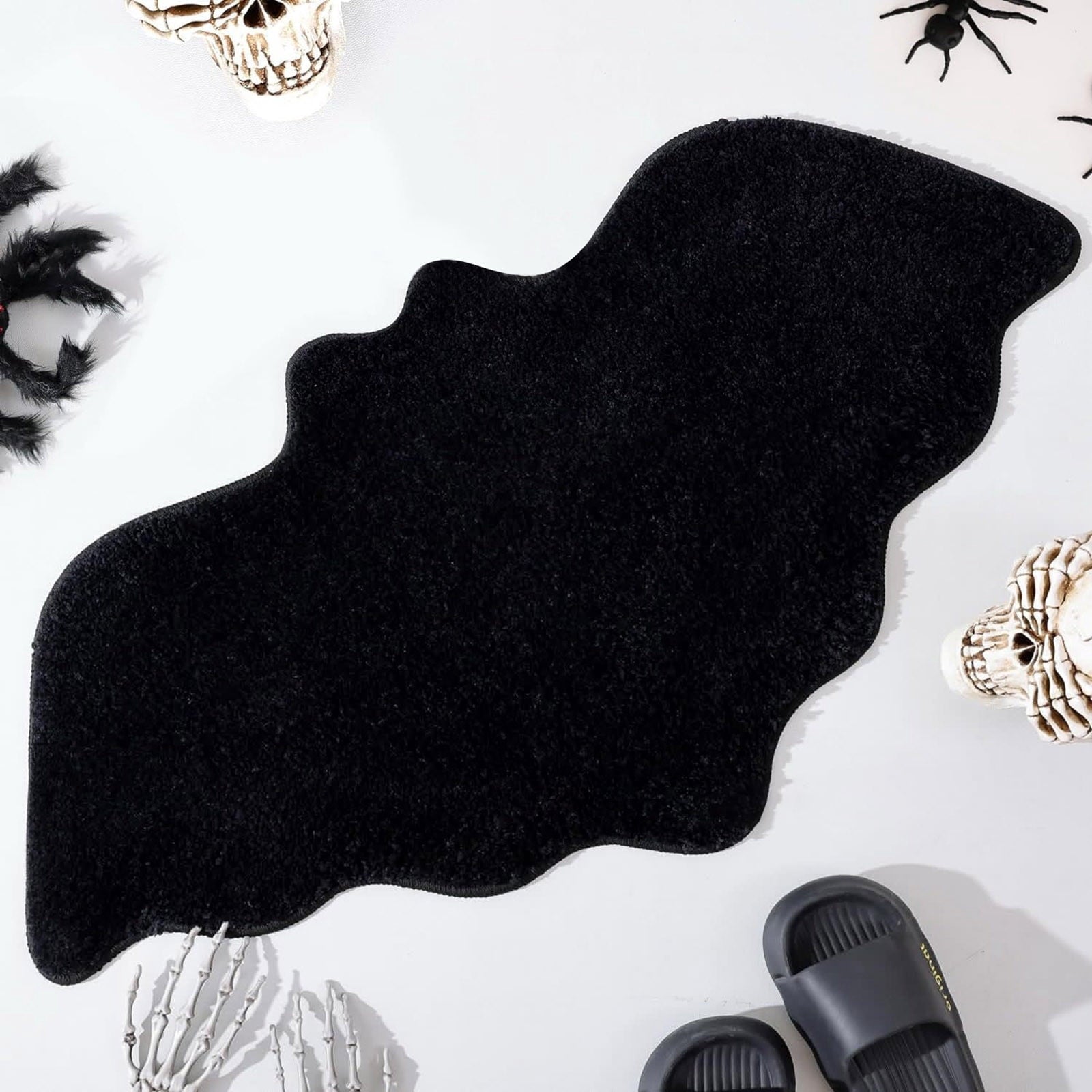 Bat Bath Mat Gothic Bathroom Rug 23.6x15.7 Inch Non- Quick Dry Microfiber Soft Plush Halloween Decor Black Bat Shaped Floor Mat for Bathroom Living Room Bedroom Home Goth Decor