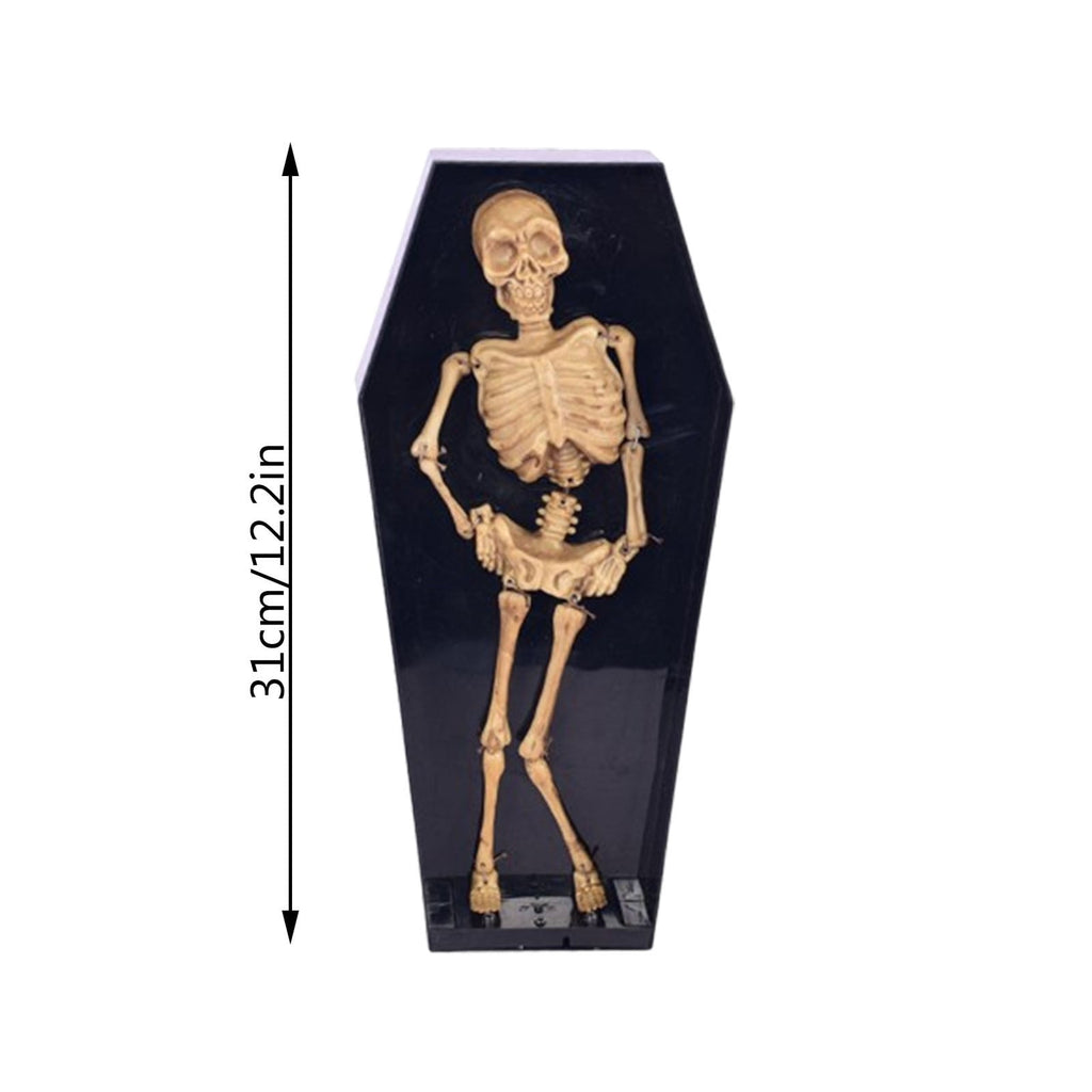 Halloween Dancing Coffin Skeleton with LED Lights Animated Prop Voice Activated Decorations with Spooky Music and Glowing Effects Scary Jumping Skeleton for Haunted House Yard Cemetery Party Decor