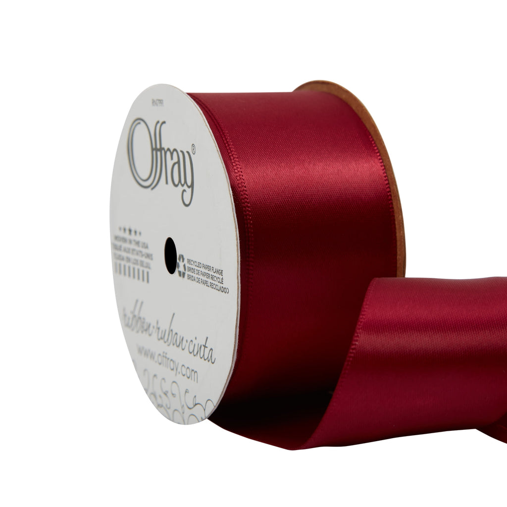 (2 pack) Offray Ribbon, Red 1 1/2 inch Double Face Satin Polyester Ribbon, 12 feet