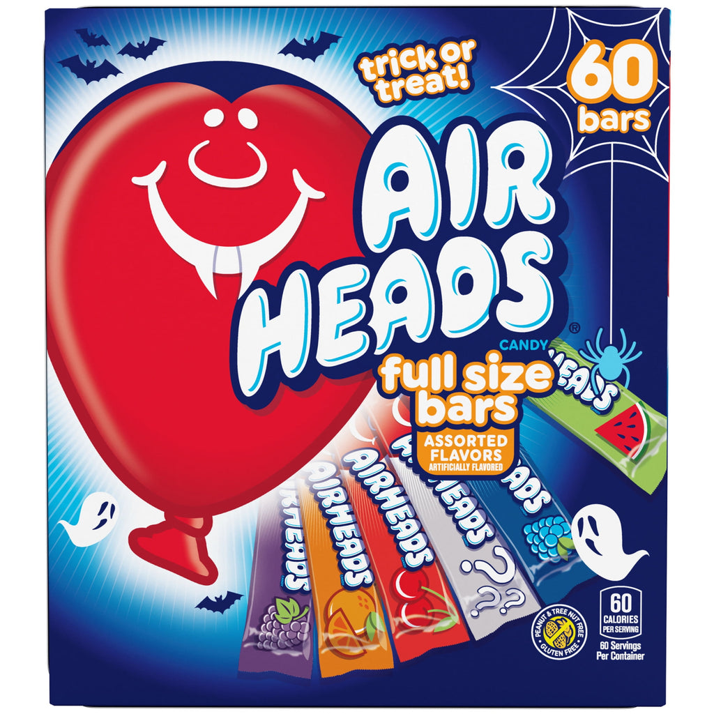 Airheads Halloween Chewy Candy Bars, Assorted, Nut Free, Regular Size, 33oz, 60 Count