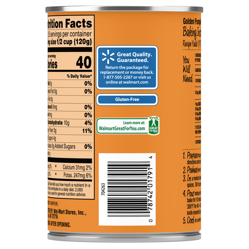 Great Value 100% Pure Pumpkin, 15 oz