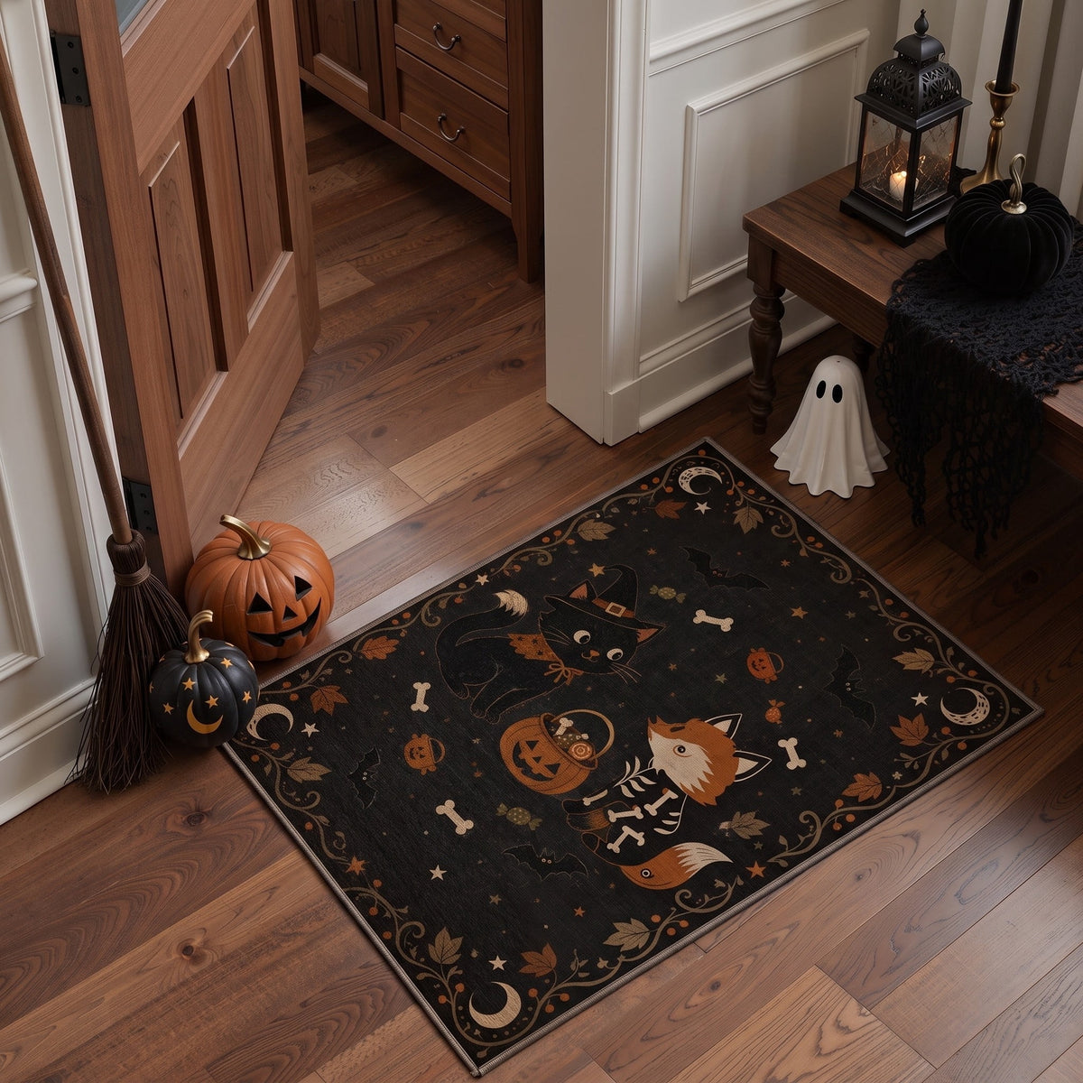 GENIMO 2'x7' Halloween Runner Rug, Washable Non Slip Soft Farmhouse Pumpkin Indoor Outdoor Hallway Runner for Porch Patio Kitchen Entryway, Vintage Sepia