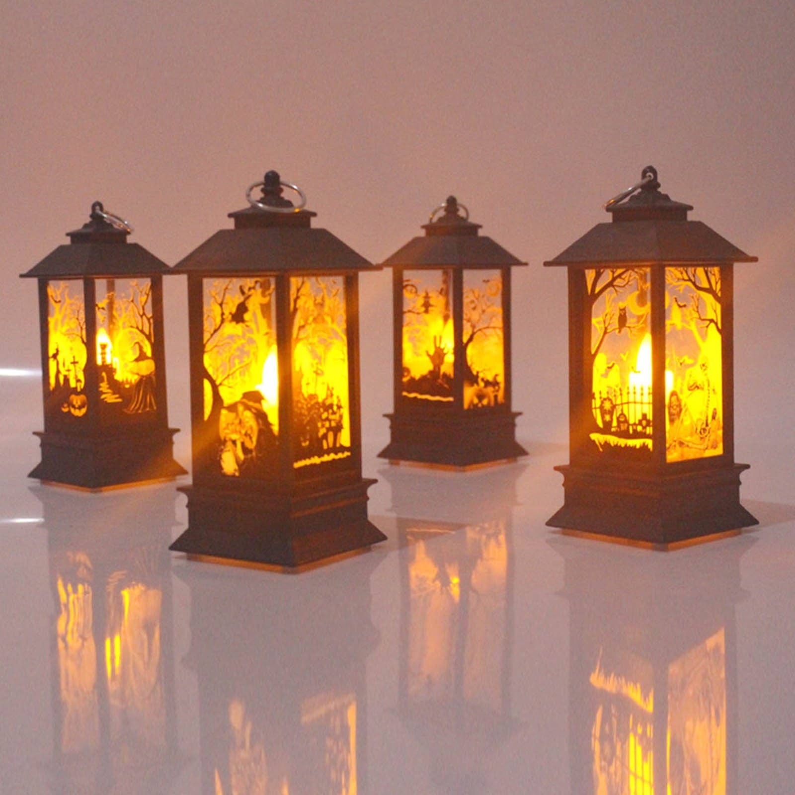 Lhrmh Halloween Decor - LED LED Hanging Lamp Candle Lantern with Skeleton and Pumpkin Designs for Portable Spooky Lighting