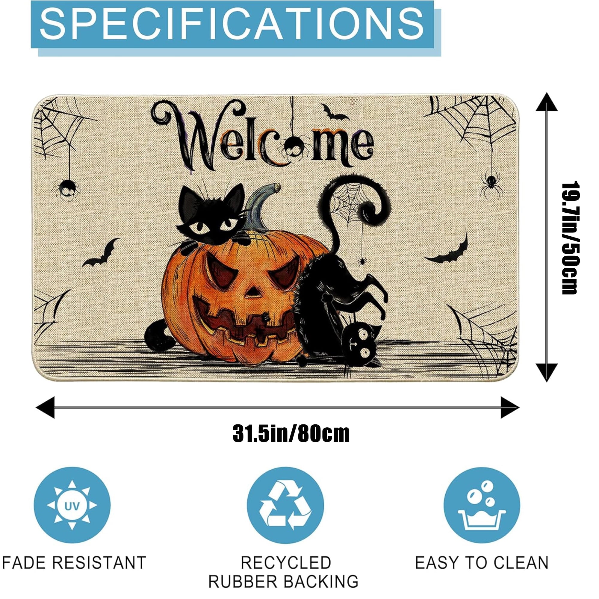 NIETEIN Halloween Door Mat Pumpkin Cat Gnomes Non-Slip Washable 31.5x19.7 Inch (Black Cat Pumpkin)