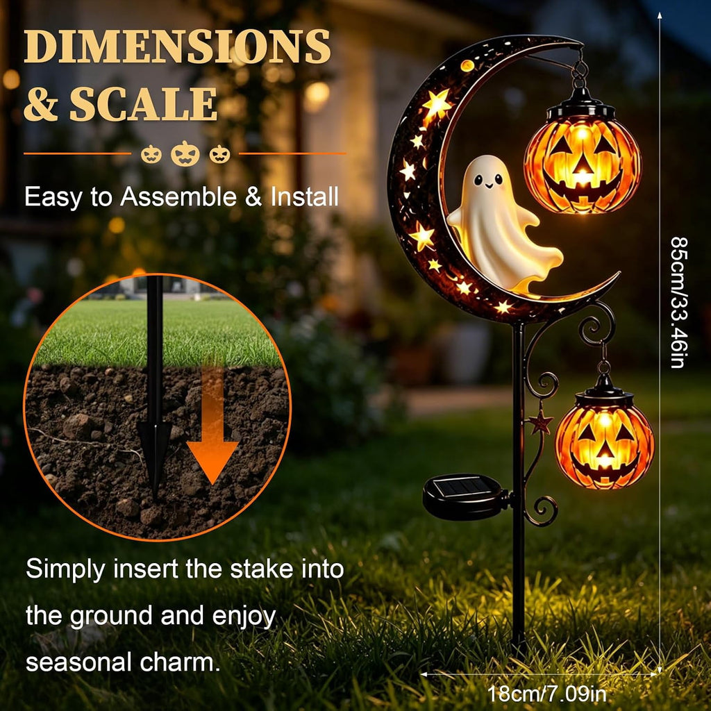Solar Halloween Black Cat & Pumpkin Moon Garden Stake Light | Waterproof Metal Black Cat Yard Ornament, Auto On Off Solar Outdoor Light, Fall Halloween Decor Stake for Lawn Patio Pathway