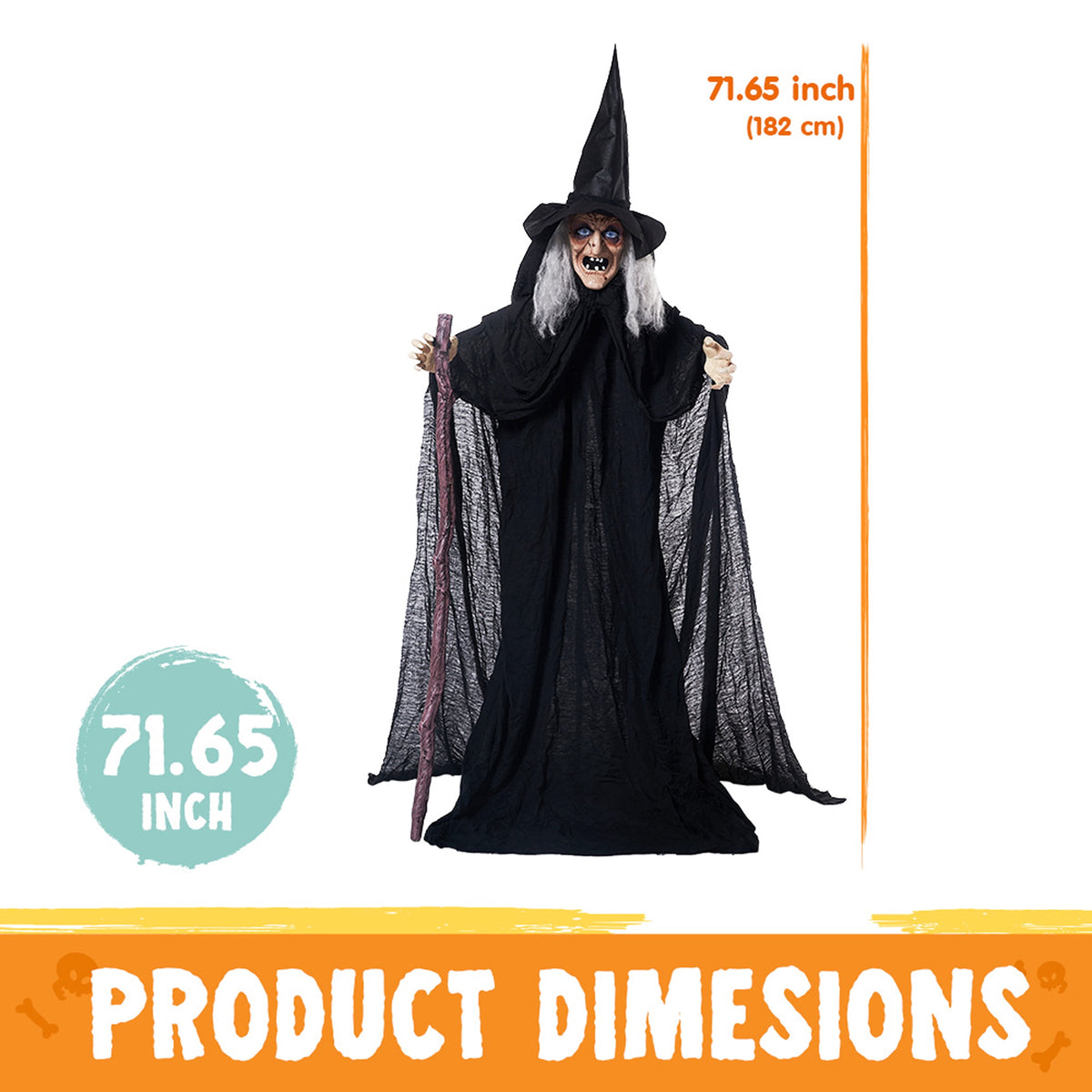 Joyfy 62"Halloween Standing Hunchback Witch with Light, Animatronics Large Halloween Decorations Outdoor, Radar Motion Activated with Creepy Sound & Eyes and Moving Head for Yard Garden Haunted Hous