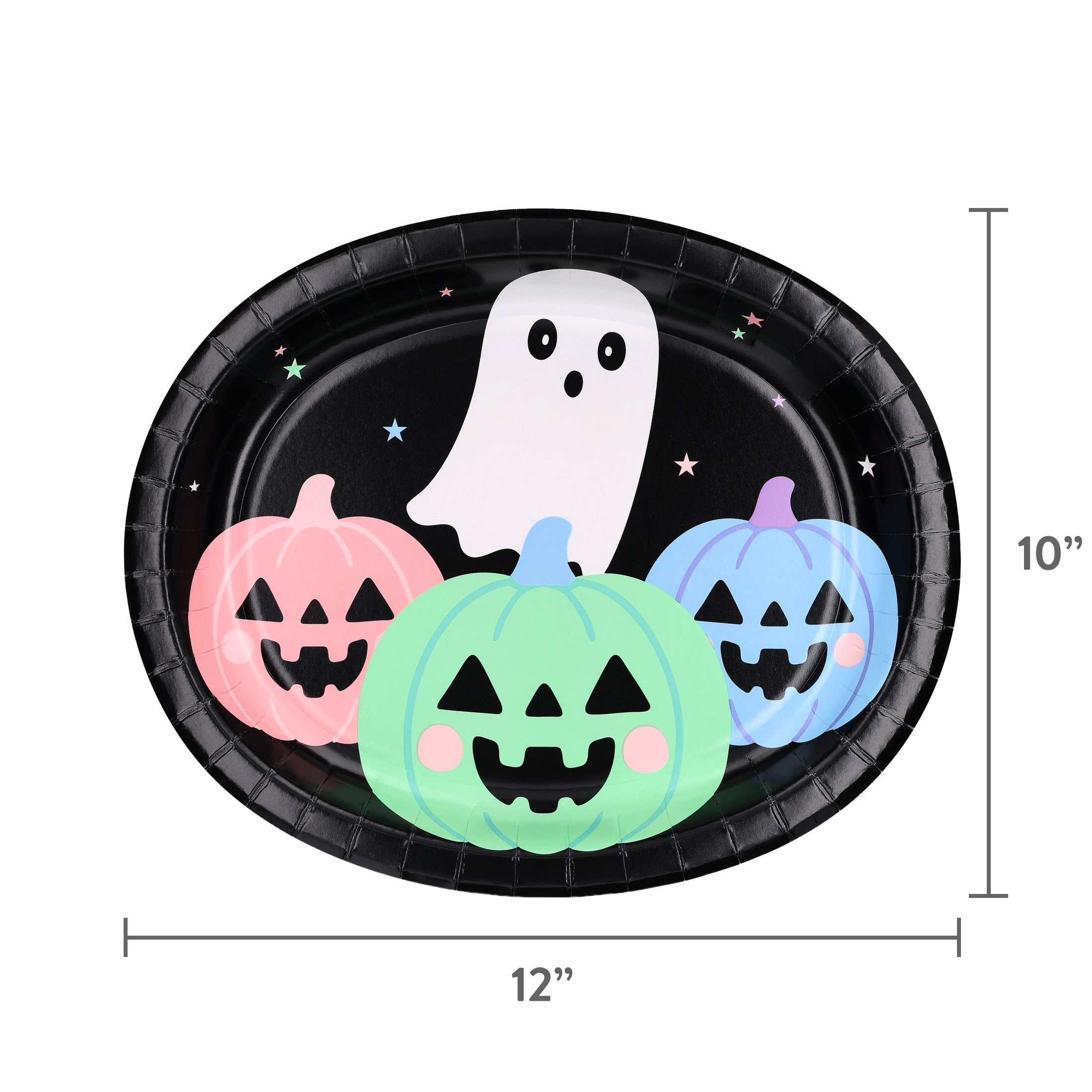 Cute Ghost Oval Disposable Paper Plates, Multicolor, 12" x 10", 8 Count, Halloween by Way To Celebrate