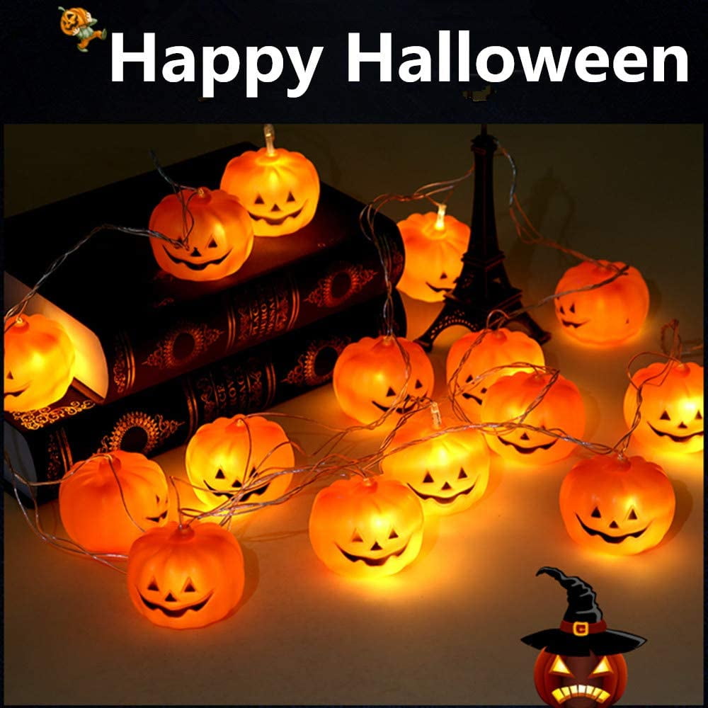 "LED Pumpkin Lights Halloween String Lights Home and Outdoor Decoration, Flickering, Steady Orange Light 5 ft/10ft/19.5ft"